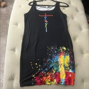 Vibrant Black Graphic Mini Dress
